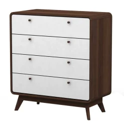 Outlet Wohnen 80x88x39 Design Kommode in Weiß & Walnuss - Devkan