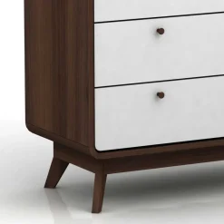 Outlet Wohnen 80x88x39 Design Kommode in Weiß & Walnuss - Devkan