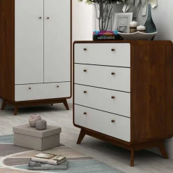Outlet Wohnen 80x88x39 Design Kommode in Weiß & Walnuss - Devkan