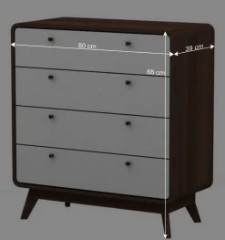 Outlet Wohnen 80x88x39 Design Kommode in Weiß & Walnuss - Devkan