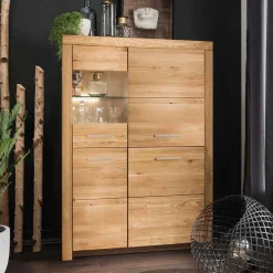 Discount Wohnen 102x141x40 Highboard aus Wildeiche mit Glaseinsatz - Loitons
