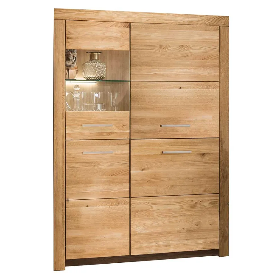 Discount Wohnen 102x141x40 Highboard aus Wildeiche mit Glaseinsatz - Loitons
