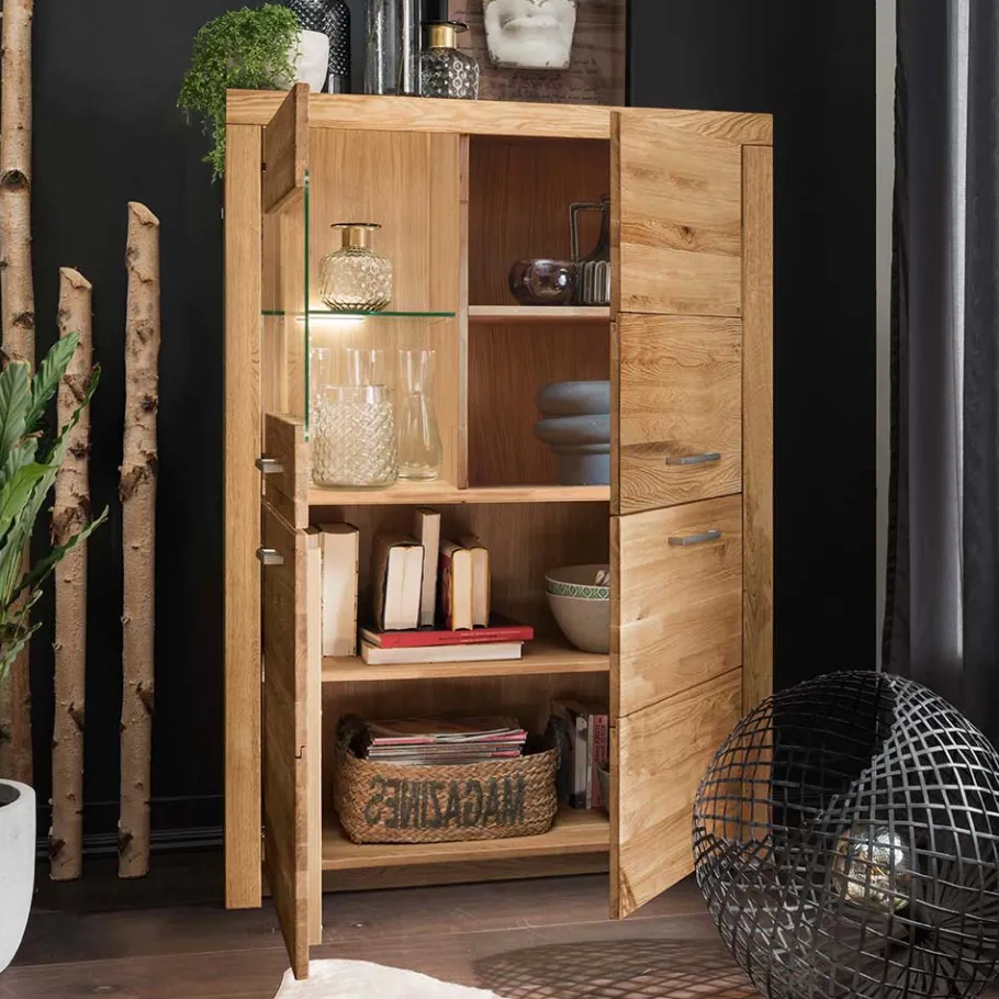 Discount Wohnen 102x141x40 Highboard aus Wildeiche mit Glaseinsatz - Loitons