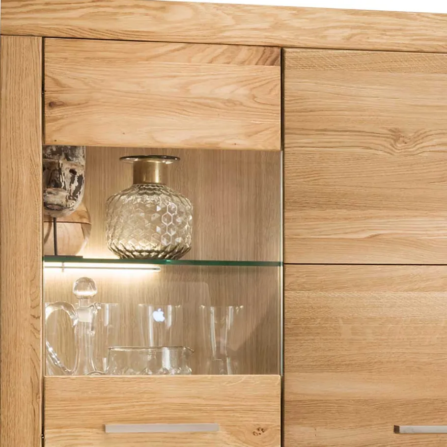 Discount Wohnen 102x141x40 Highboard aus Wildeiche mit Glaseinsatz - Loitons