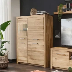 Discount Wohnen 102x141x40 Highboard aus Wildeiche mit Glaseinsatz - Loitons