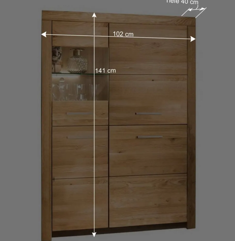 Discount Wohnen 102x141x40 Highboard aus Wildeiche mit Glaseinsatz - Loitons