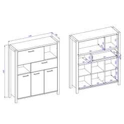Sale Wohnen 120x140x41 Highboard mit Klappe & 3 Türen - Zavorra