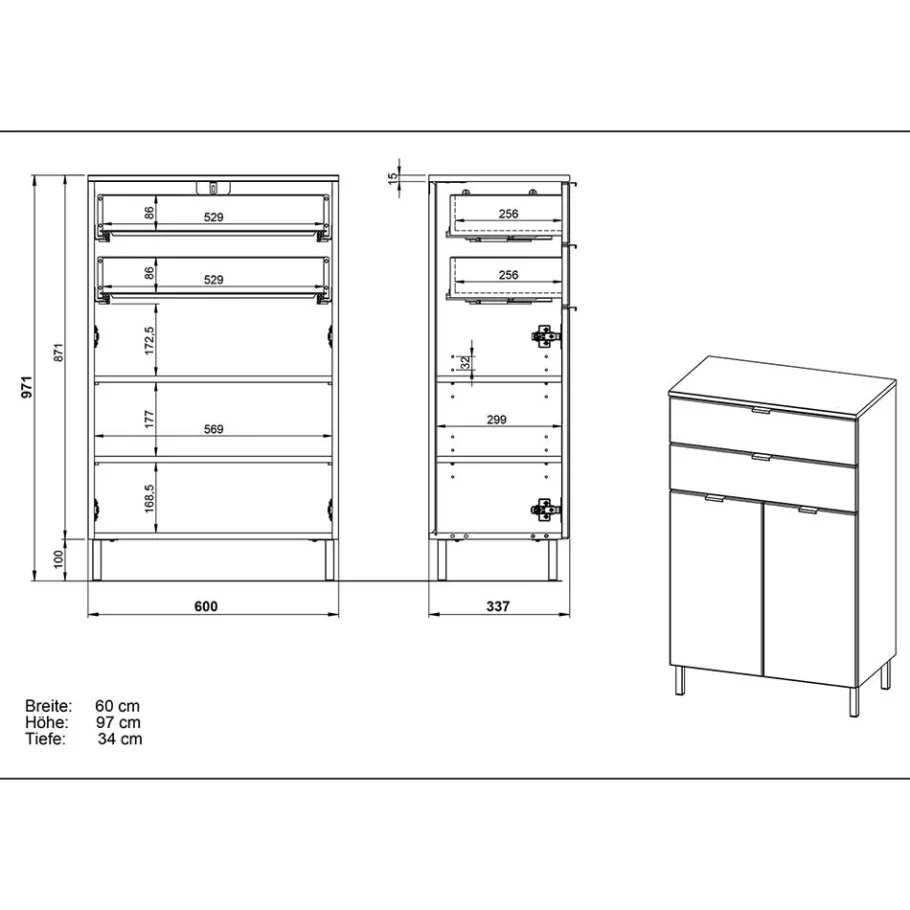 New Wohnen 60x97x34 Hochglanz Kommode in Weiß - Otrus