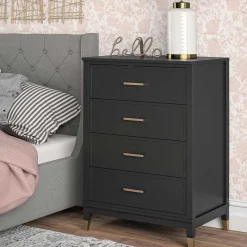 Discount Wohnen 76x106x51 Hochkommode in Schwarz und Gold - Lorenca