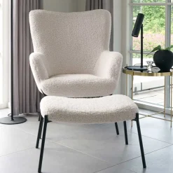 Discount Wohnen 61x41x36 Hocker mit Plüsch Sitz in Weiß - Elefonas