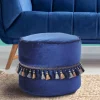 Clearance Wohnen 45x38x45 Hocker Pouf aus Samt in Blau - Quinn