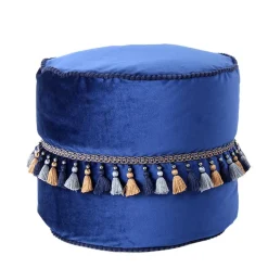 Clearance Wohnen 45x38x45 Hocker Pouf aus Samt in Blau - Quinn
