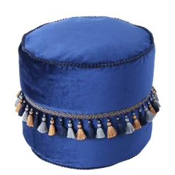 Clearance Wohnen 45x38x45 Hocker Pouf aus Samt in Blau - Quinn