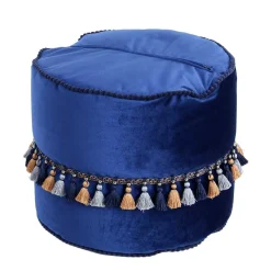 Clearance Wohnen 45x38x45 Hocker Pouf aus Samt in Blau - Quinn