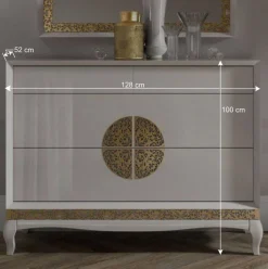 Wohnen 128x100x52 Italienische Kommode in Weiß & Gold - Valganios