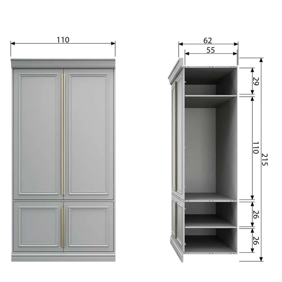 Online Wohnen 110x215x62 Kleiderschrank in Hellgrau - Emra