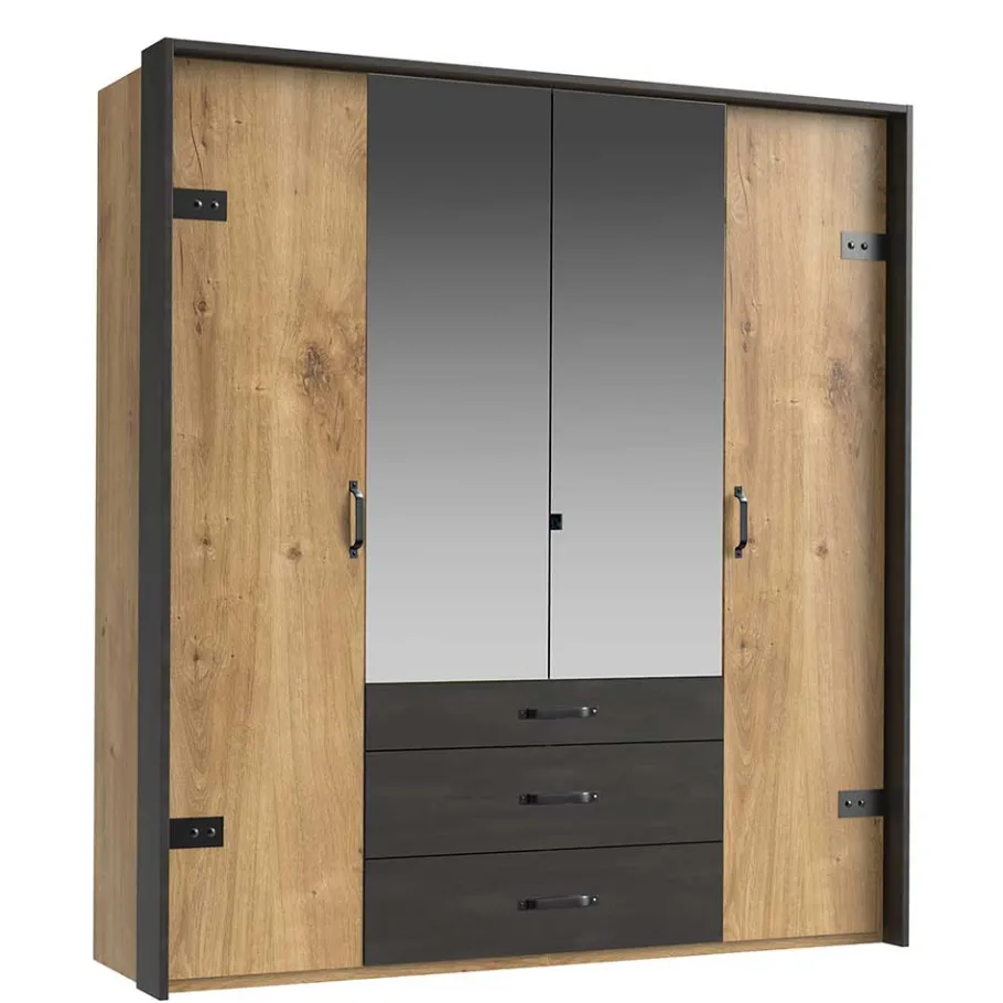 New Wohnen 200x216x58 Kombi-Kleiderschrank mit Spiegeln - Bram