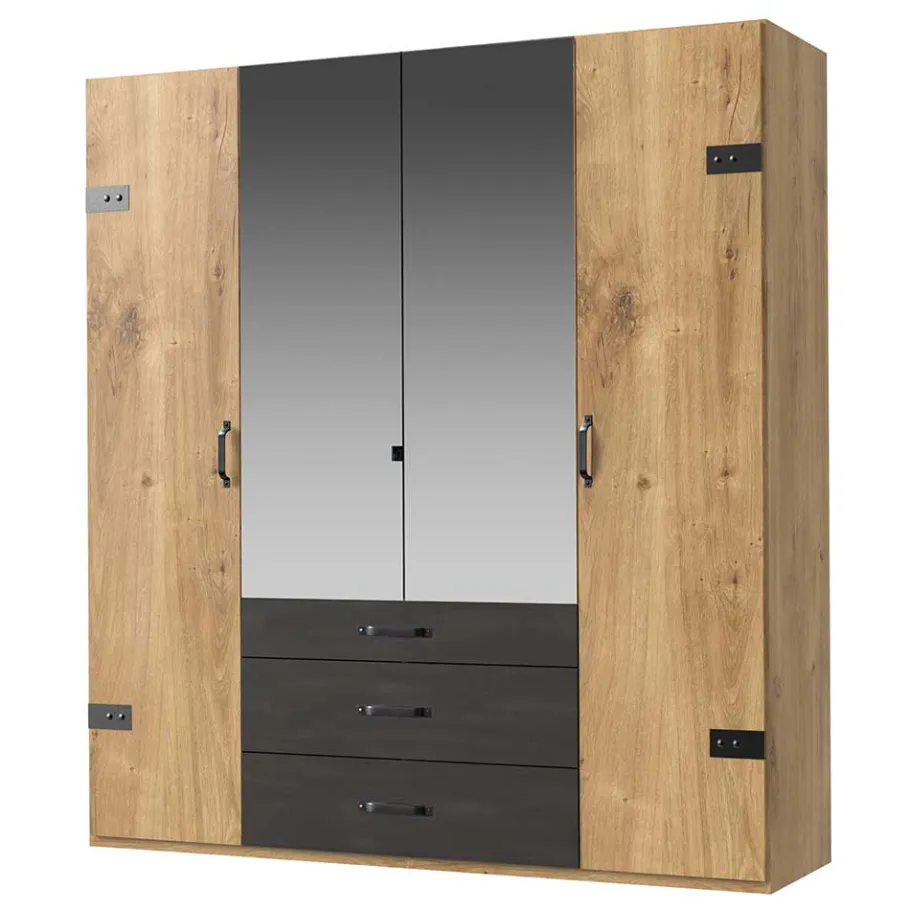 New Wohnen 200x216x58 Kombi-Kleiderschrank mit Spiegeln - Bram