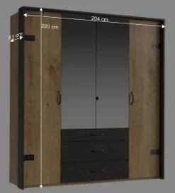New Wohnen 200x216x58 Kombi-Kleiderschrank mit Spiegeln - Bram