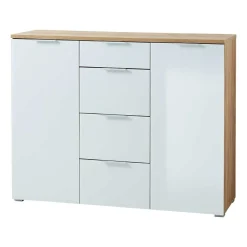 New Wohnen 135x105x40 Kombikommode in Weiß & Eiche - Reestyl