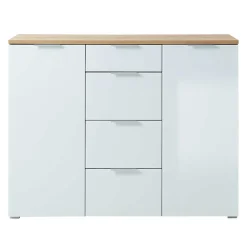 New Wohnen 135x105x40 Kombikommode in Weiß & Eiche - Reestyl