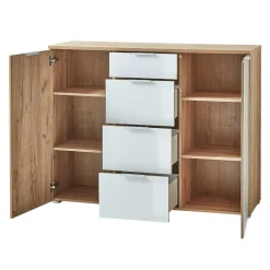 New Wohnen 135x105x40 Kombikommode in Weiß & Eiche - Reestyl
