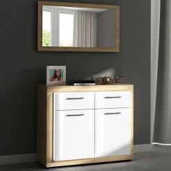 Outlet Wohnen 120x87x43 Kommode in glänzendem Weiß - Anieva