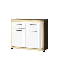 Outlet Wohnen 120x87x43 Kommode in glänzendem Weiß - Anieva