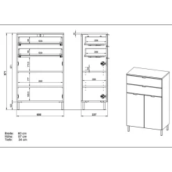 Hot Wohnen 60x97x34 Kommode in Weiß Hochglanz - Narilos