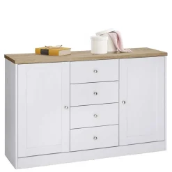 Discount Wohnen 120x80x35 Kommode in Weiß mit Sonoma Eiche - Nudion I
