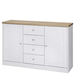 Discount Wohnen 120x80x35 Kommode in Weiß mit Sonoma Eiche - Nudion I