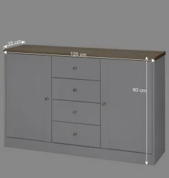 Discount Wohnen 120x80x35 Kommode in Weiß mit Sonoma Eiche - Nudion I