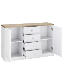 Discount Wohnen 120x80x35 Kommode in Weiß mit Sonoma Eiche - Nudion I