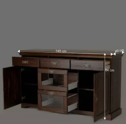 Discount Wohnen 145x84x40 Kommode mit Glas im Kolonialstil - Jurcavs