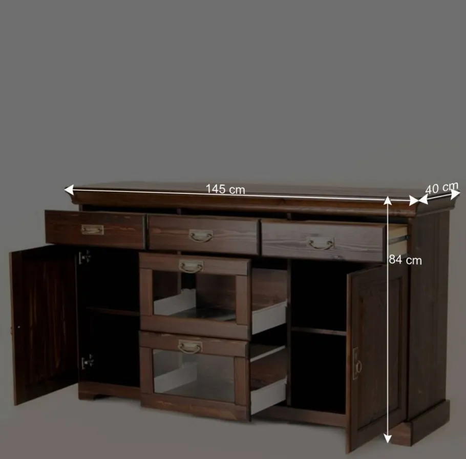 Discount Wohnen 145x84x40 Kommode mit Glas im Kolonialstil - Jurcavs