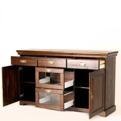 Discount Wohnen 145x84x40 Kommode mit Glas im Kolonialstil - Jurcavs