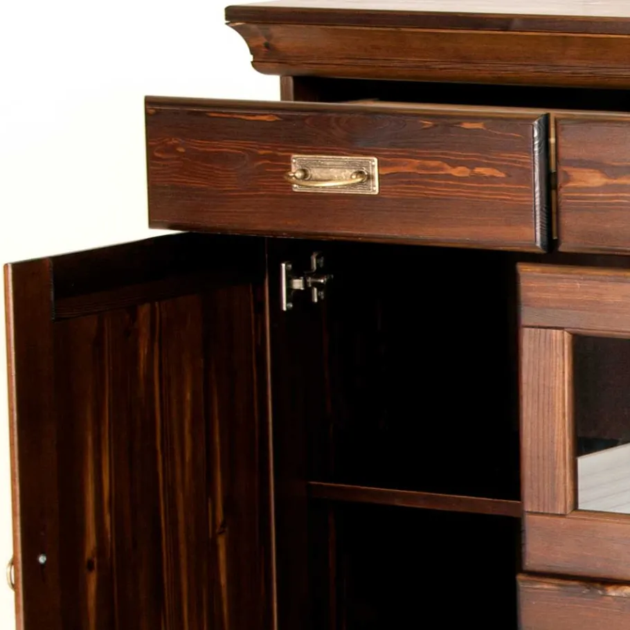 Discount Wohnen 145x84x40 Kommode mit Glas im Kolonialstil - Jurcavs