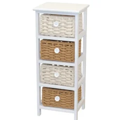 Outlet Wohnen 30x73x25 Kommode mit vier Körben in Weiß - Udolph