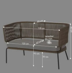 Discount Wohnen 135x80x65 Kordelgeflecht Sofa mit Sitzpolster - Membres