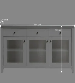 Hot Wohnen 144x91x40 Landhaus Anrichte mit 3 Glastüren - Astinion