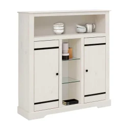 Hot Wohnen 120x130x35 Landhaus Highboard in Weiß - Manduza