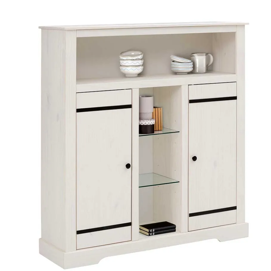 Hot Wohnen 120x130x35 Landhaus Highboard in Weiß - Manduza