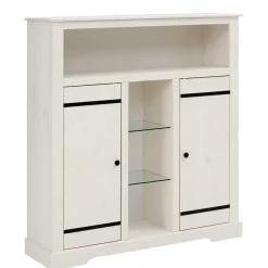 Hot Wohnen 120x130x35 Landhaus Highboard in Weiß - Manduza