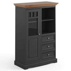 Wohnen 90x130x45 Landhaus Highboard in Grau & Eiche - Witenga