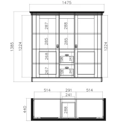 Outlet Wohnen 148x139x44 Landhaus Highboard zweifarbig - Diatara