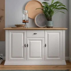 Clearance Wohnen 157x91x45 Landhaus Kommode in Weiß & Eiche - Henry