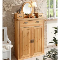 Best Wohnen 90x175x37 Landhaus Schrank mit Spiegel in Oval - Inhusa