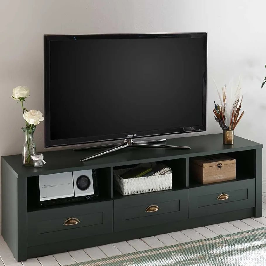 Outlet Wohnen 158x47x43 Landhaus TV Board in Dunkelgrün - Niestov