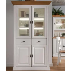 Hot Wohnen 116x199x45 Landhaus Vitrinenschrank in Weiß - Henry
