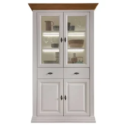 Hot Wohnen 116x199x45 Landhaus Vitrinenschrank in Weiß - Henry